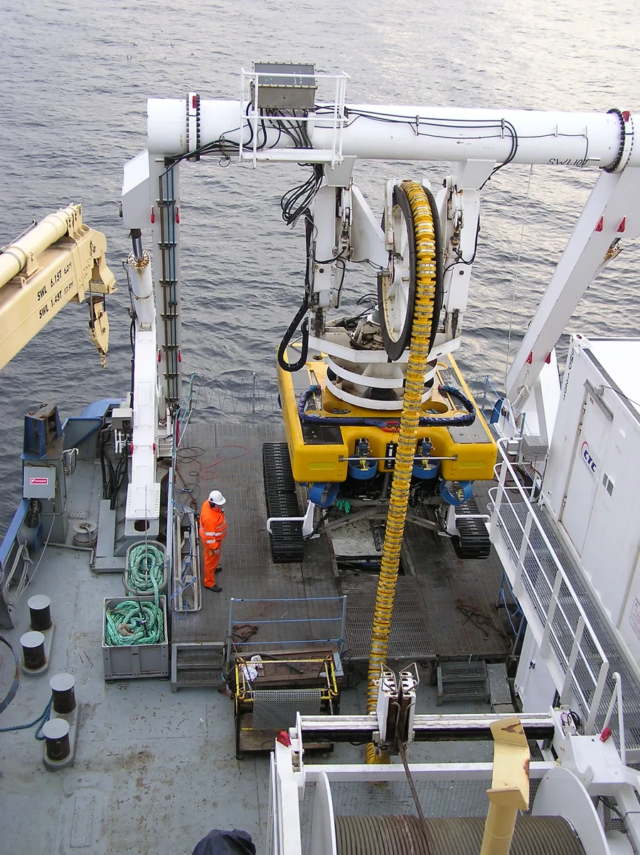 Survey equipment being launched from a vessel deck