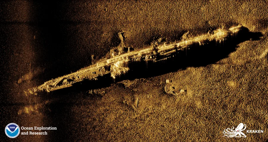 Citra synthetic aperture sonar dari kapal selam Jerman U-853 yang tenggelam
